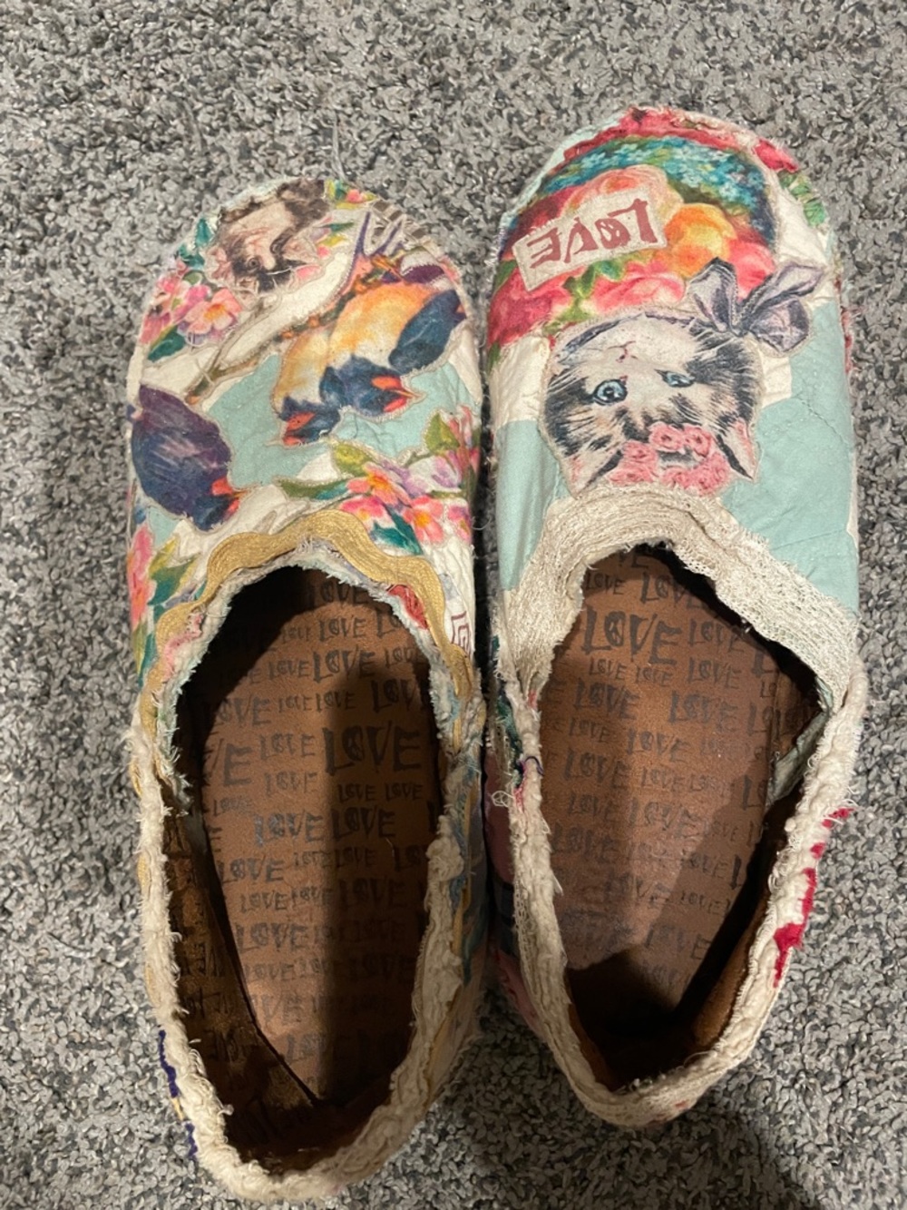 Magnolia Pearl Pastel Floral Cat & Bird Moccasins - Aqua, Pink, Yellow - Picture 2 of 5